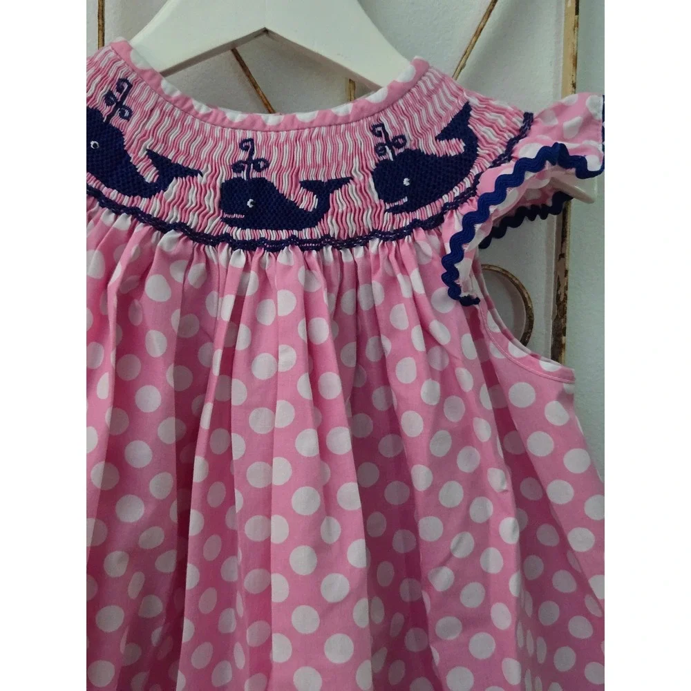 Smocked‎ Dot Kids Whale Appliqué Dress Size 6 Pink Polka Dot Sleeveless